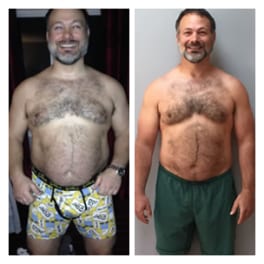 Before-and-after photos of a male body rebuild client.
